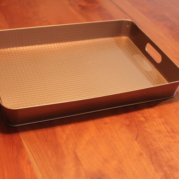 12" x 16 1/2" copper colored tin serving tray/centerpiece perfect for fall decor - Picture 7 of 10